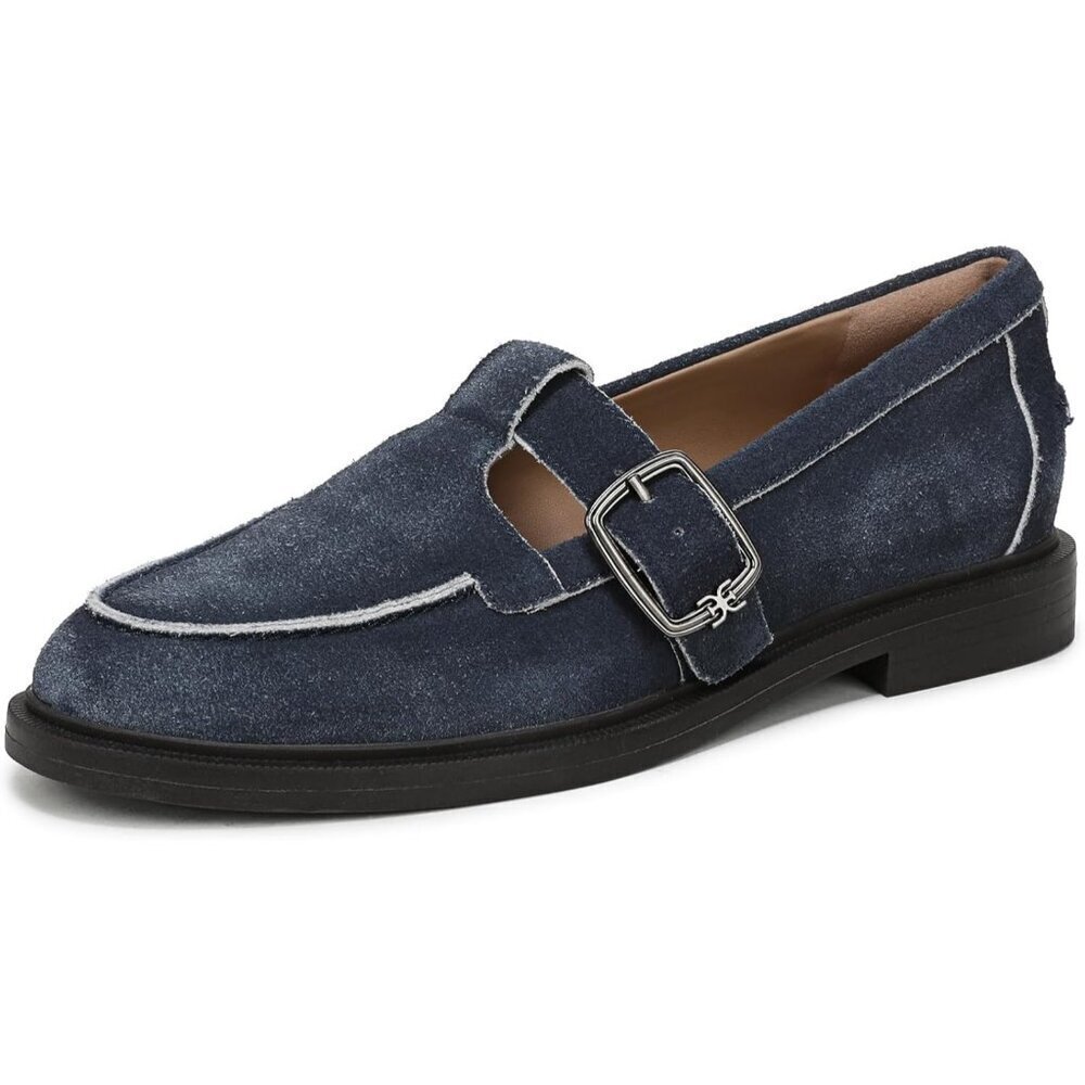Sam Edelman Womens Atlantic Blue Leather Rounded Toe Ankle Buckle Elaina Loafer